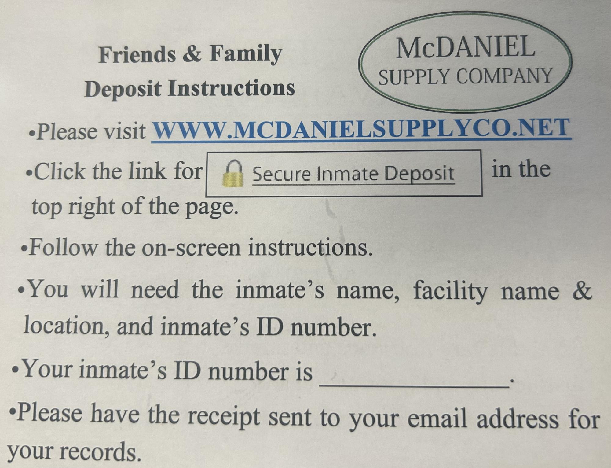 Friends and Family Deposit Instructions